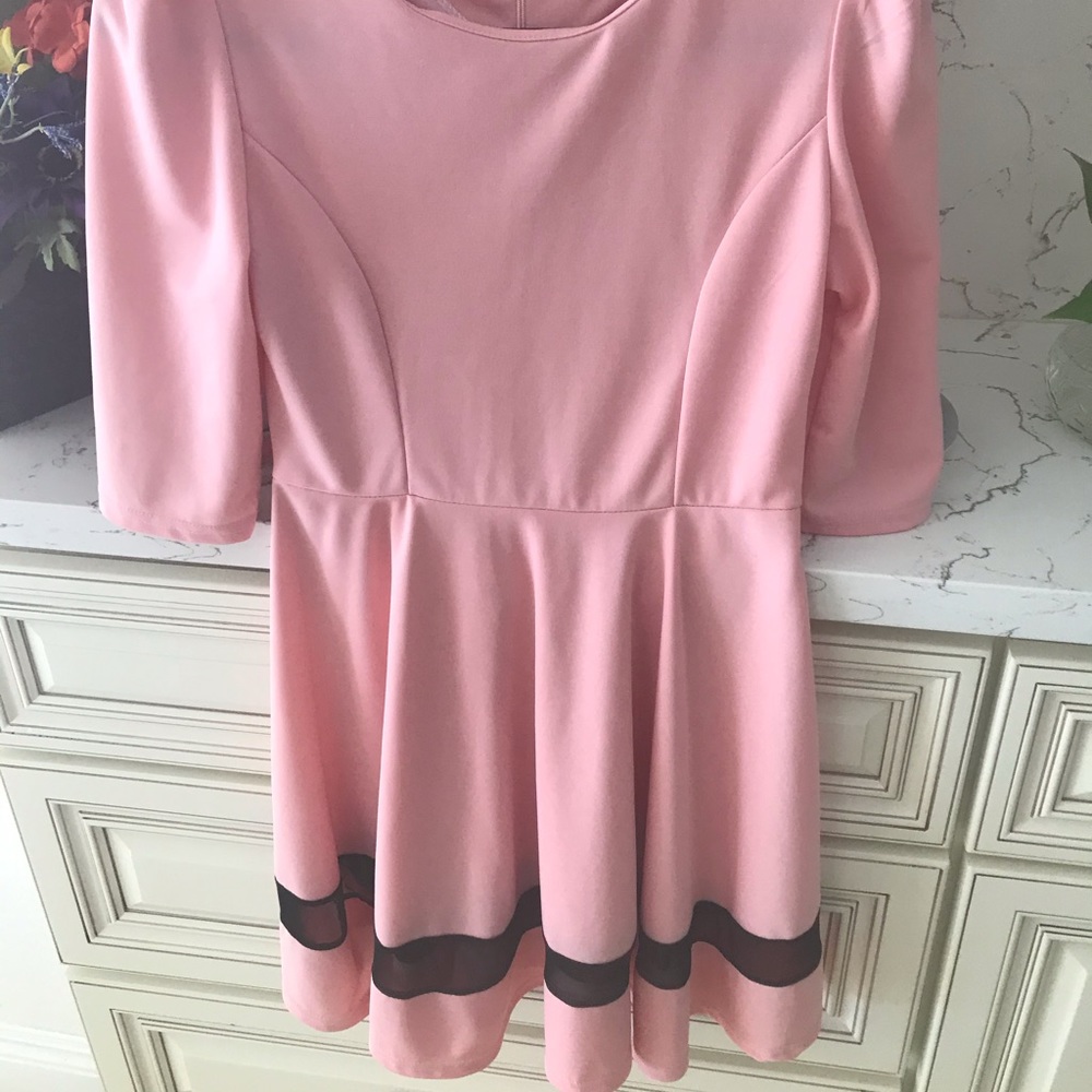 Pink Plain Dress with Cute Black Stripe